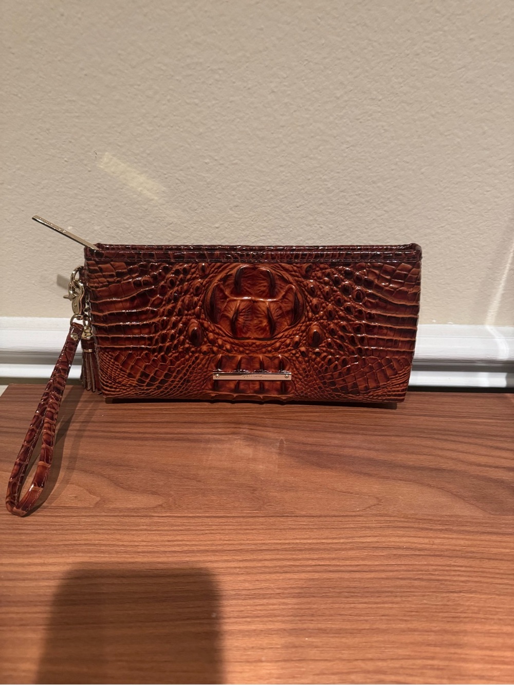 Brahmin Amber Brown Croc-Embossed Wristlet